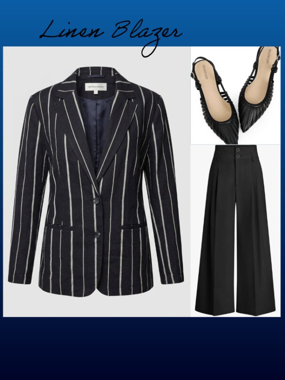 A New Day Black Stripe Linen Blend Blazer Women's Size 14